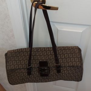 Fendi Large Brown Mama Baguette Signature Monogram Tote/Shoulder Bag.